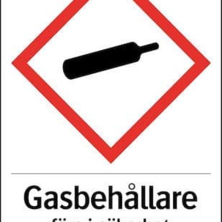 Varningsskylt - Gasbehållare förs i säkerhet