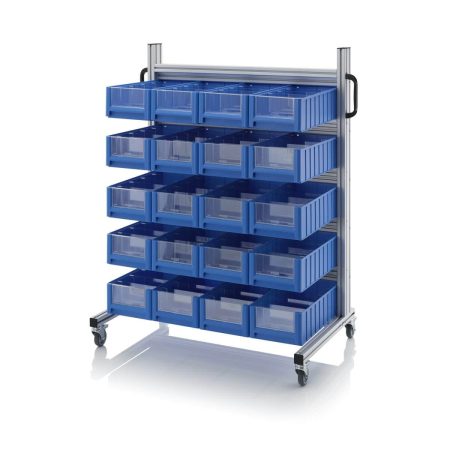 Mobilt backställ i aluminium med 20 st plocklådor