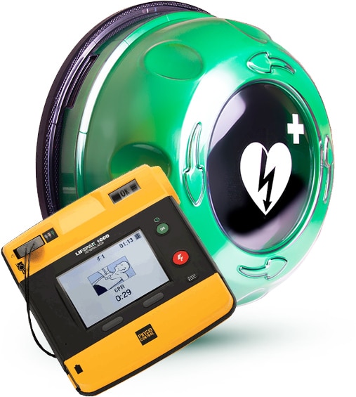 Hjärtstartare LifePak 1000 inklusive larmat skåp från Rotaid