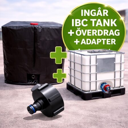 IBC-tank 1000 liter med svart skydd och adapter för Gardena